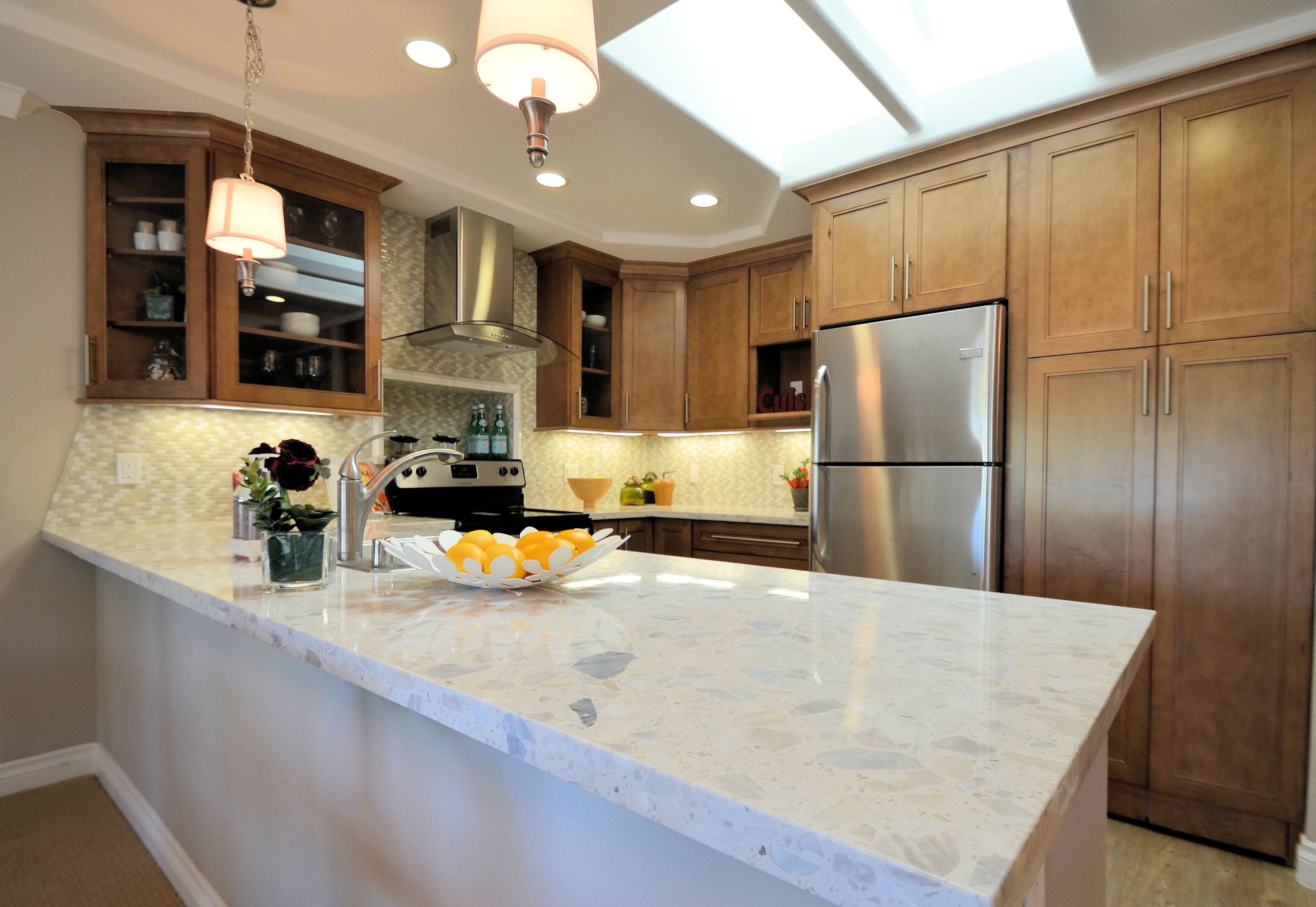 custom kitchen cabinets and large countertops
