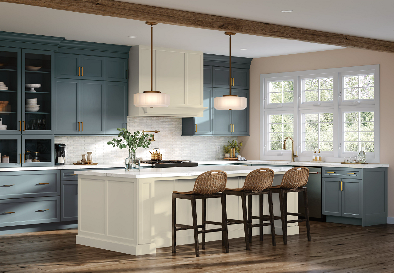 kraftmaid cabinets in blue kitchen 