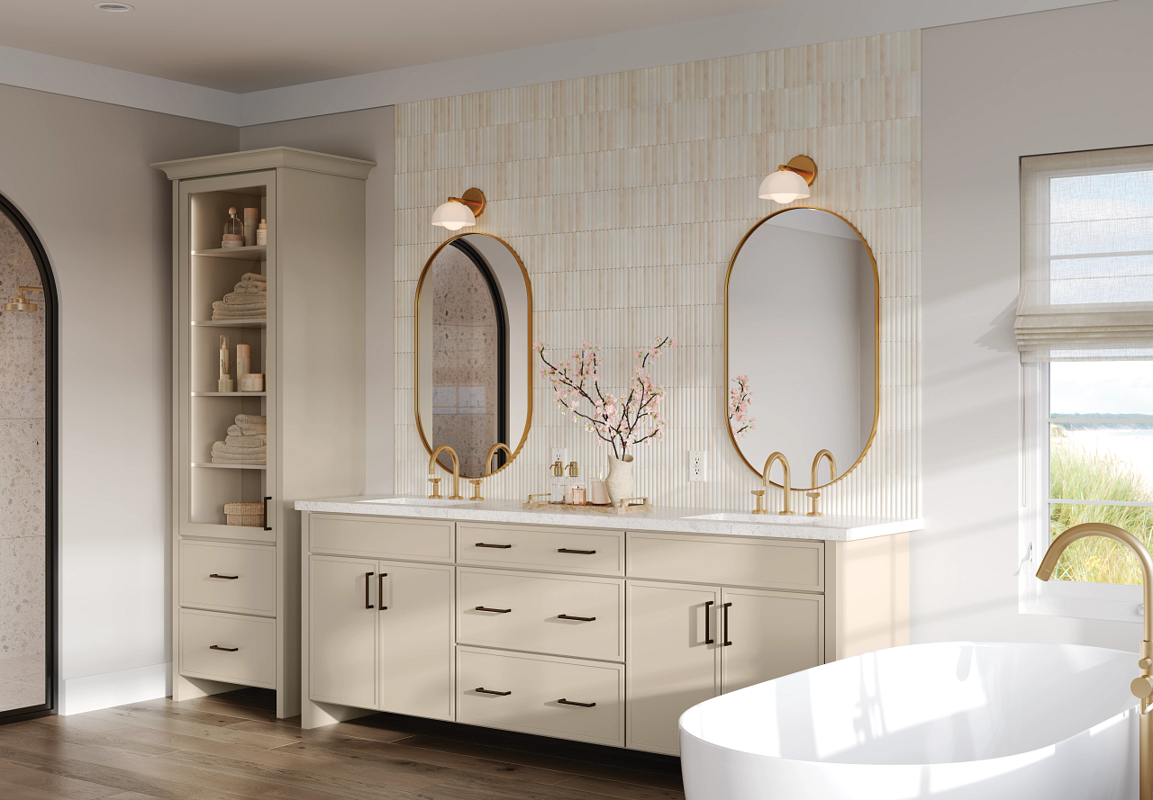 Ivory bathroom vanity cabinets from Kraftmaid