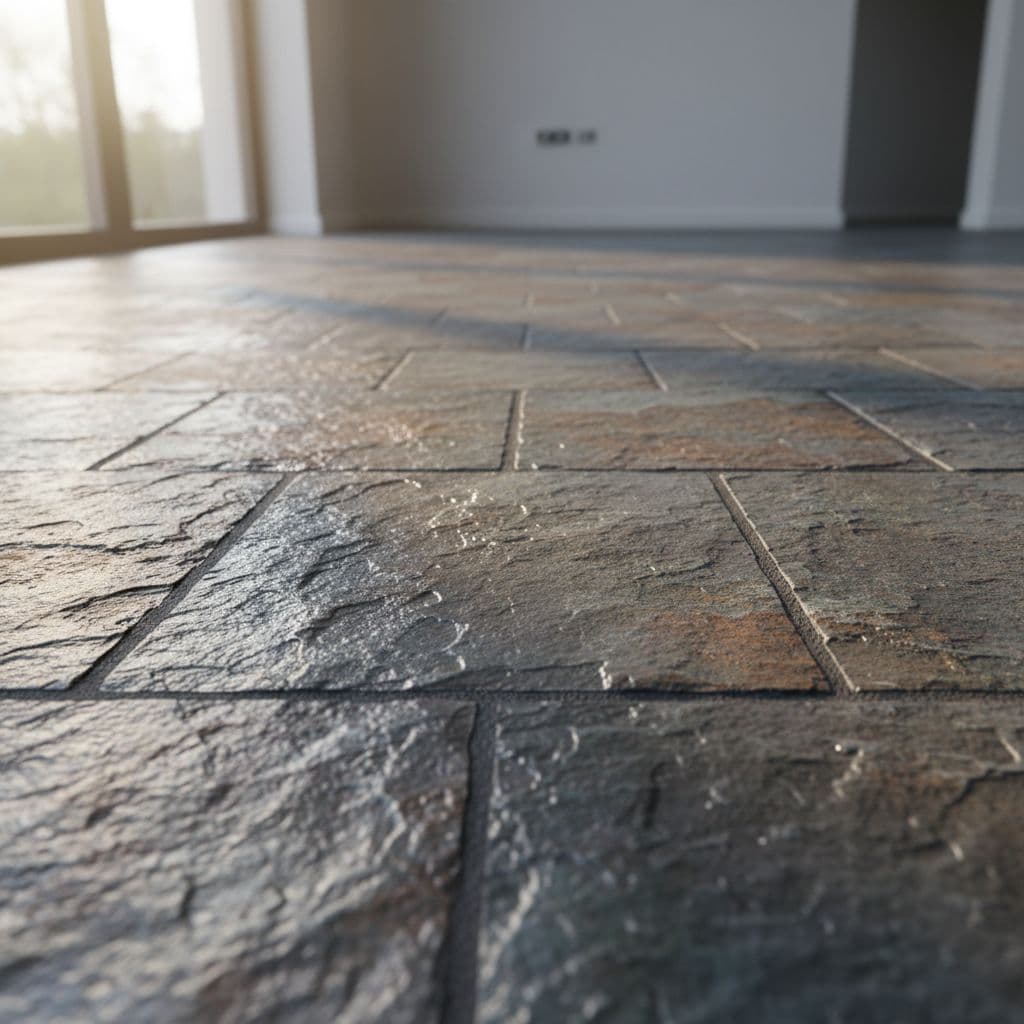 “Textured slate tile flooring with natural variation and matte finish—perfect for entryways, mudrooms, and high-traffic East Bay homes.”